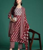 Ethnic Motifs Printed Thread Work Kurta with Trousers & With Dupatta