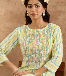 floral embroidered  cotton straight kurta with trouser