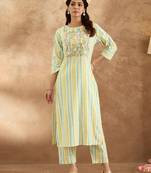 Floral Embroidered Pure Cotton Straight Kurta with Trouser