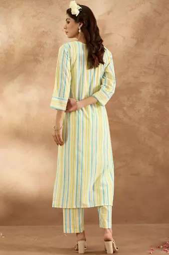 Floral Embroidered Pure Cotton Straight Kurta with Trouser