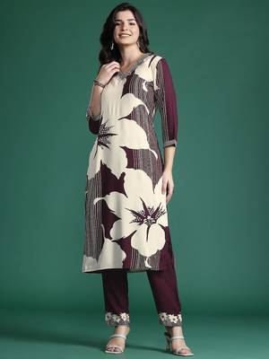 Floral Printed Kurta with Salwar with Sequinned Detail 1