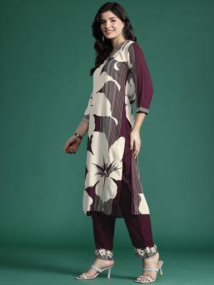 Floral Printed Kurta with Salwar with Sequinned Detail 5
