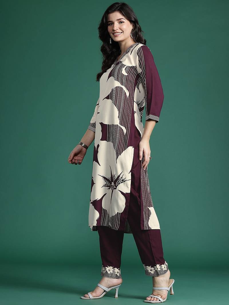 Floral Printed Kurta with Salwar with Sequinned Detail