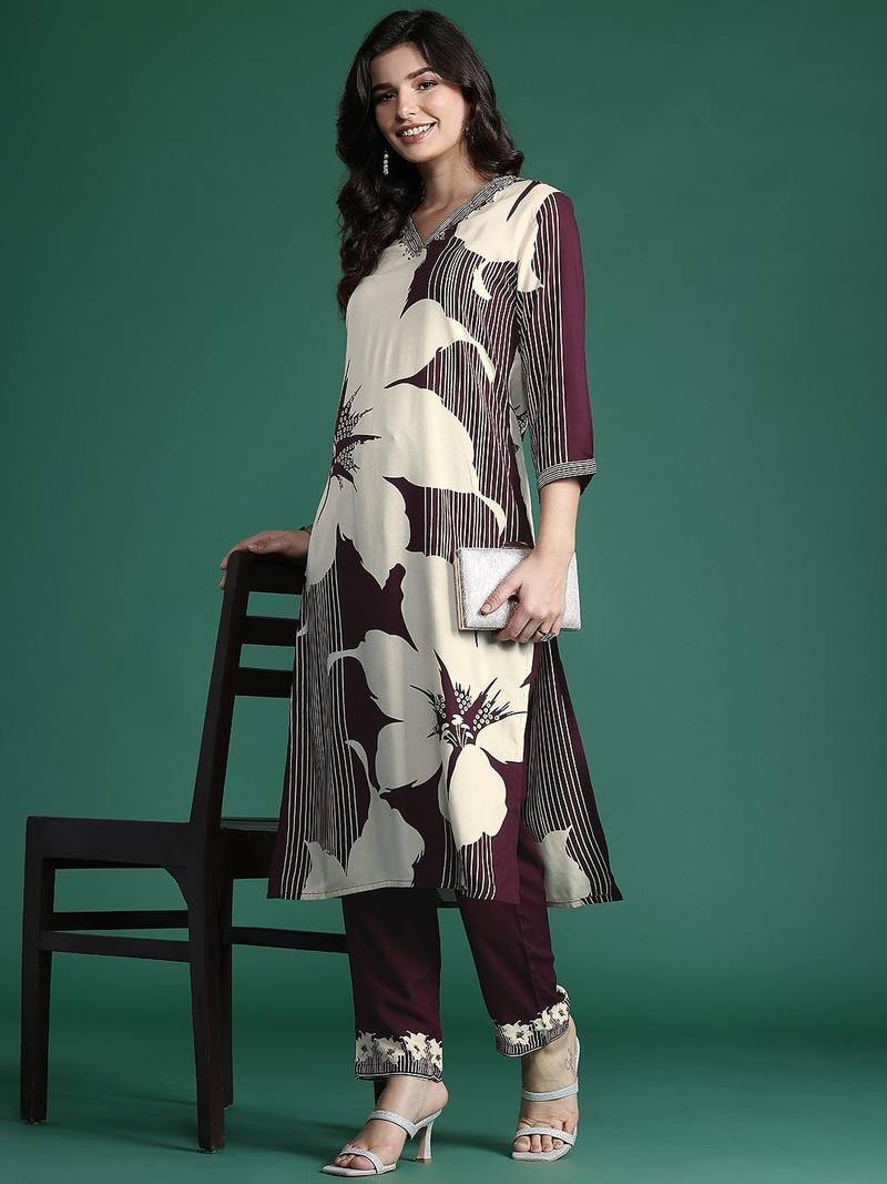 Floral Printed Kurta with Salwar with Sequinned Detail
