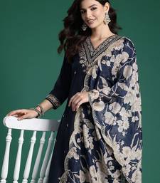 Ethnic Motifs Embroidered Sequinned Kurta with Salwar & With Dupatta