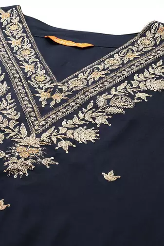 Ethnic Motifs Embroidered Sequinned Kurta with Salwar & With Dupatta