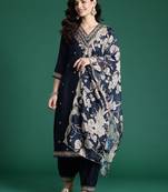 Ethnic Motifs Embroidered Sequinned Kurta with Salwar & With Dupatta