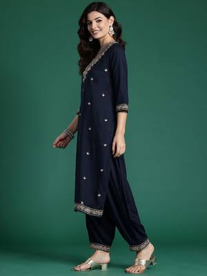 Ethnic Motifs Embroidered Sequinned Kurta with Salwar & With Dupatta 6