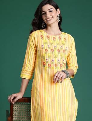 Floral Embroidered Thread Work Pure Cotton Kurta with Trousers 2