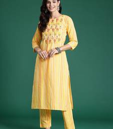Floral Embroidered Thread Work Pure Cotton Kurta with Trousers