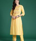 Floral Embroidered Thread Work Pure Cotton Kurta with Trousers