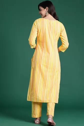 Floral Embroidered Thread Work Pure Cotton Kurta with Trousers