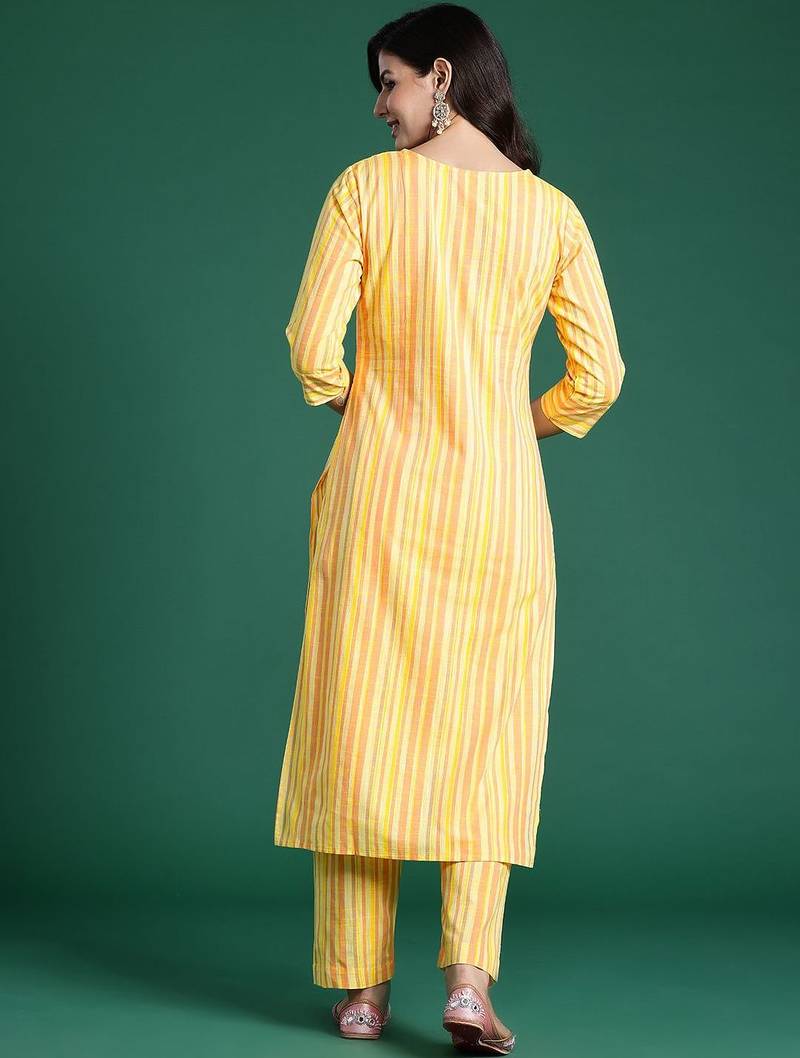 Floral Embroidered Thread Work Pure Cotton Kurta with Trousers