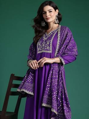 Embroidered Sequinned Kurta With Trousers & Dupatta 2