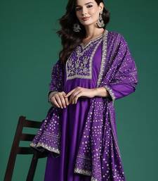 Embroidered Sequinned Kurta With Trousers & Dupatta