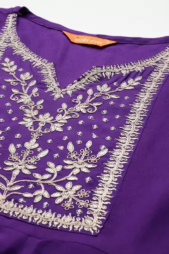 Embroidered Sequinned Kurta With Trousers & Dupatta