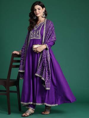 Embroidered Sequinned Kurta With Trousers & Dupatta 8