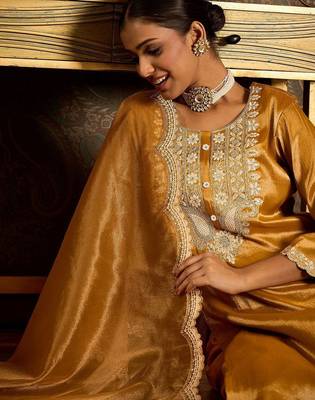 Floral Embroidered Round Neck Regular Liva Kurta With Trouser With Dupatta 2