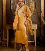 Floral Embroidered Round Neck Regular Liva Kurta With Trouser With Dupatta