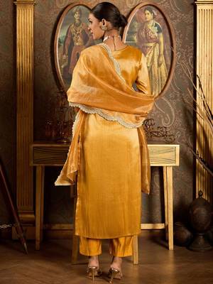 Floral Embroidered Round Neck Regular Liva Kurta With Trouser With Dupatta 5