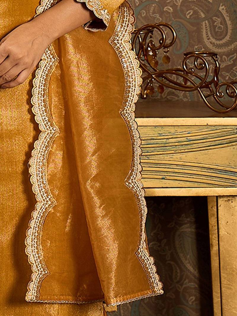 Floral Embroidered Round Neck Regular Liva Kurta With Trouser With Dupatta