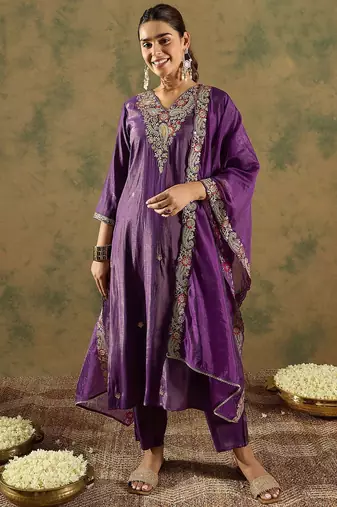 Ethnic Motifs Embroidered Kurta With Trousers & Dupatta