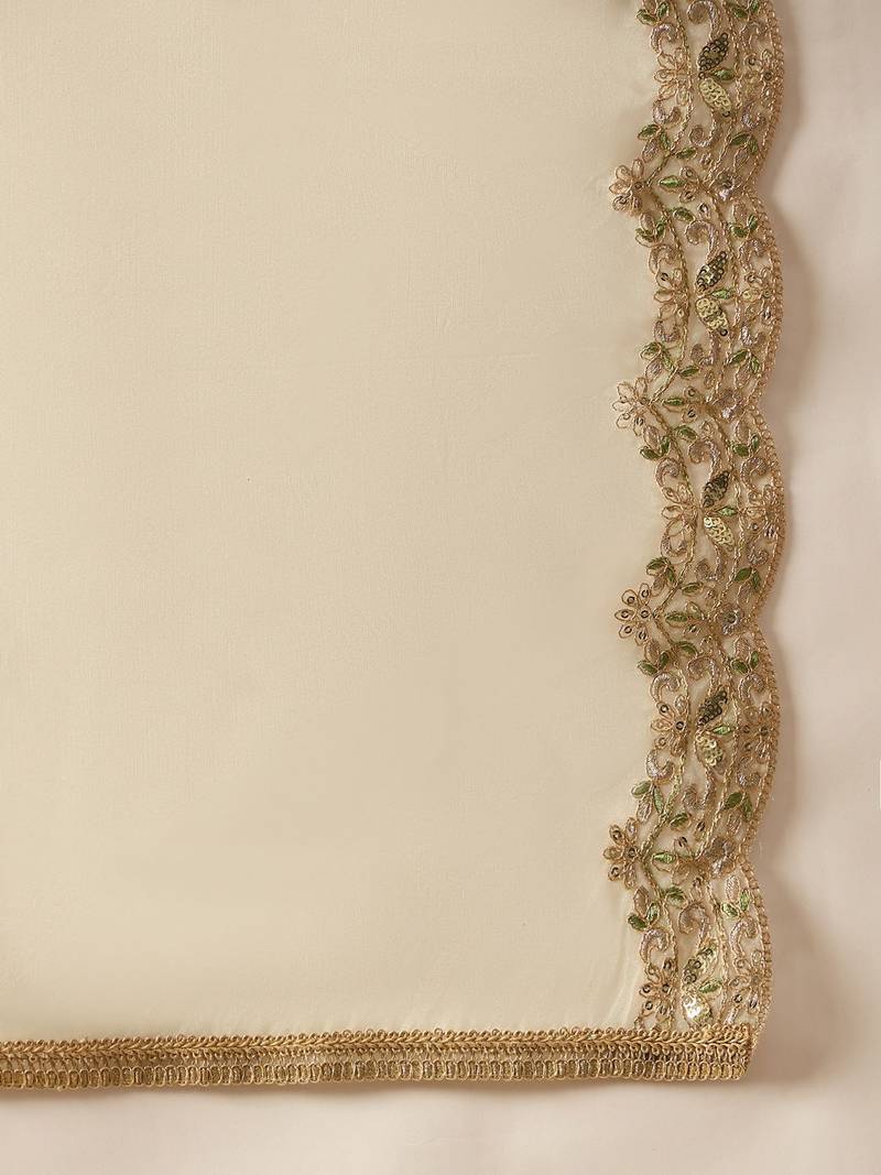 Floral Embroidered Notched Neck Liva Straight Kurta With Trousers & Dupatta