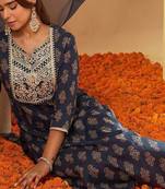 Ethnic Motifs Printed Sequinned Pure Cotton Kurta with Palazzos & Dupatta