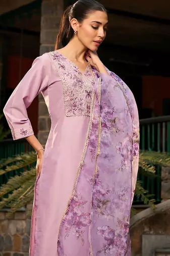 V Neck Ethnic Motifs Embroidered Regular Kurta with Trouser & Dupatta