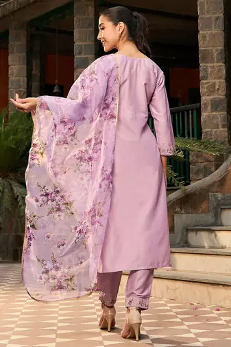 V Neck Ethnic Motifs Embroidered Regular Kurta with Trouser & Dupatta