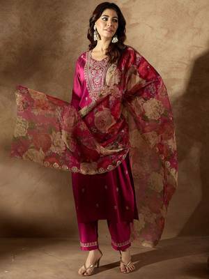 Women Floral Embroidered Regular Kurta with Trousers & With Dupatta 1