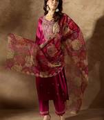 Women Floral Embroidered Regular Kurta with Trousers & With Dupatta