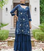 Women Floral Embroidered Regular Sequinned Kurta with Sharara With Dupatta