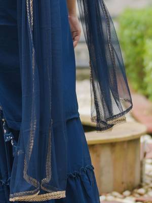 Women Floral Embroidered Regular Sequinned Kurta with Sharara With Dupatta 6