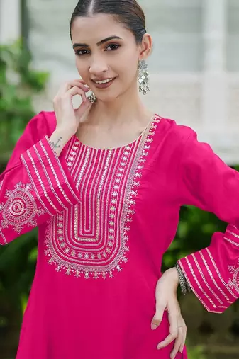 Women Ethnic Motifs Embroidered Regular Sequinned Kurta with Trousers