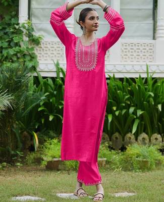 Women Ethnic Motifs Embroidered Regular Sequinned Kurta with Trousers 5