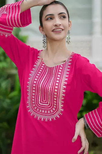 Women Ethnic Motifs Embroidered Regular Sequinned Kurta with Trousers