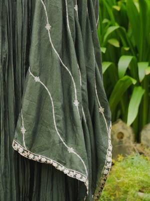 Floral Embroidered Pleated Kurta With Trousers & Dupatta 3