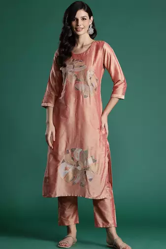 Floral Embroidered Thread Work Kurta with Trousers