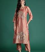 Floral Embroidered Thread Work Kurta with Trousers