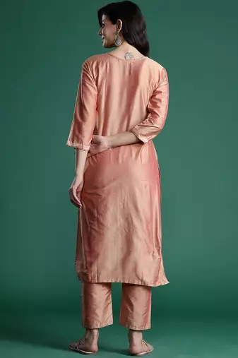 Floral Embroidered Thread Work Kurta with Trousers