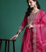 Women Ethnic Motifs Embroidered Zari Liva Kurta With Trousers & Dupatta