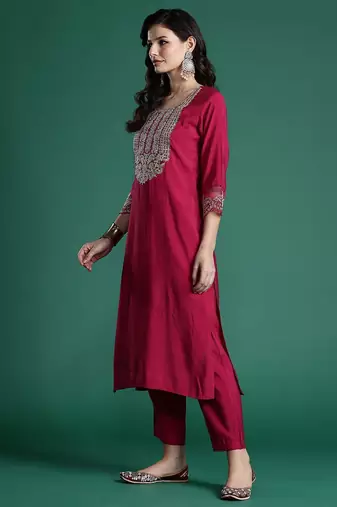 Women Ethnic Motifs Embroidered Zari Liva Kurta With Trousers & Dupatta