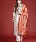 Ethnic Motifs Embroidered Thread Work Liva Kurta With Trousers & Dupatta