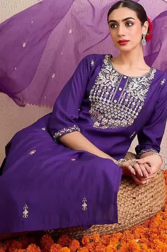 Women Ethnic Motifs Embroidered Regular Sequinned Kurta with Trousers & With Dupatta