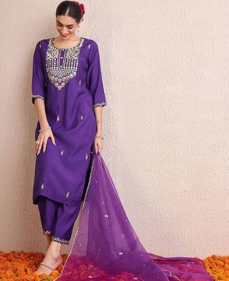 Women Ethnic Motifs Embroidered Regular Sequinned Kurta with Trousers & With Dupatta 1