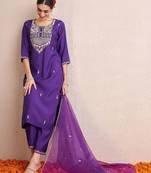 Women Ethnic Motifs Embroidered Regular Sequinned Kurta with Trousers & With Dupatta