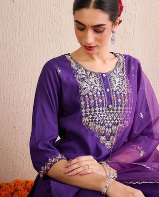 Women Ethnic Motifs Embroidered Regular Sequinned Kurta with Trousers & With Dupatta 3