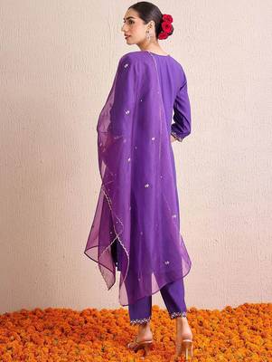 Women Ethnic Motifs Embroidered Regular Sequinned Kurta with Trousers & With Dupatta 6