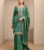 Women Ethnic Motifs Printed Regular Thread Work Kurta with Sharara & With Dupatta